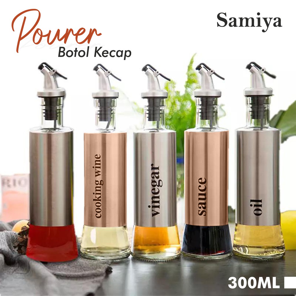 botol pourer stainless kaca minyak kecap saos cuka / pourer bottle / botol bumbu dapur