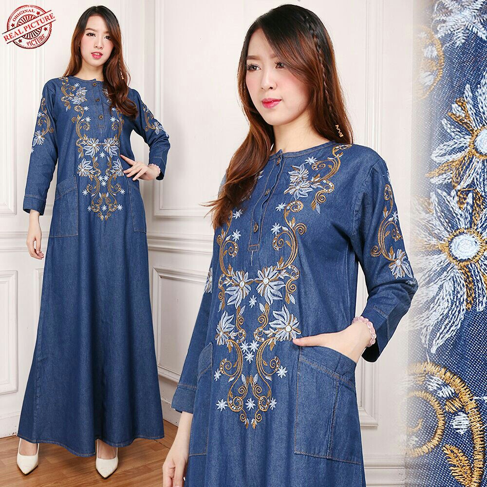 SB Collection Dress Maxi Naila Gamis Jeans Longdress Terusan Casual Wanita