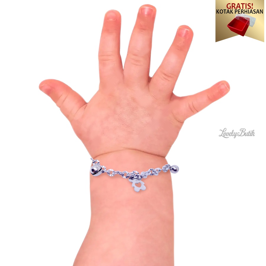 lovelybutik - Gelang Anak Perempuan Titanium Anti Karat Gelang Tangan Bayi Model Bear Bayi Terbaru Dengan Mainan Dan Krincingan Berbunyi Bonus Kotak Perhiasan