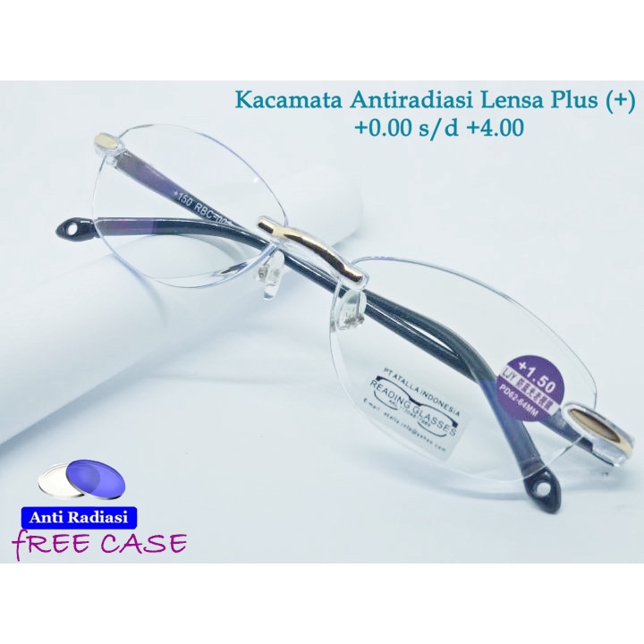 Kacamata Baca Blueray Lensa Plus (+) Pria Wanita Unisex dari +0.00- +4.00 Kacamata Plus FREE CASE