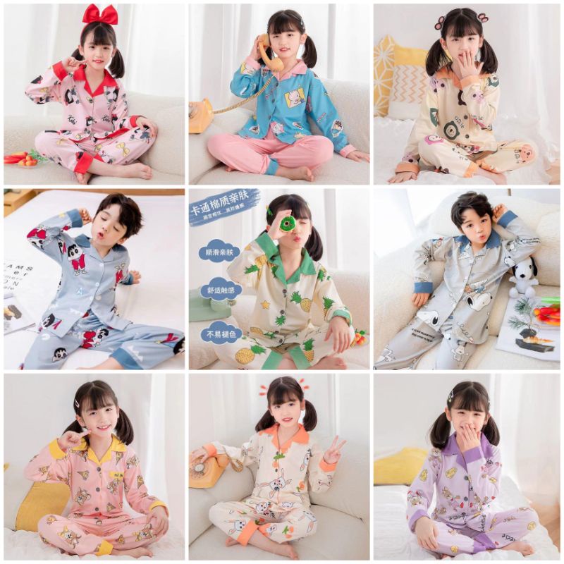 Baju Tidur Anak Import/Setelan Anak Lengan Panjang Celana Panjang /Piyama Set Anak Perempuan dan Laki laki import c14 a.d