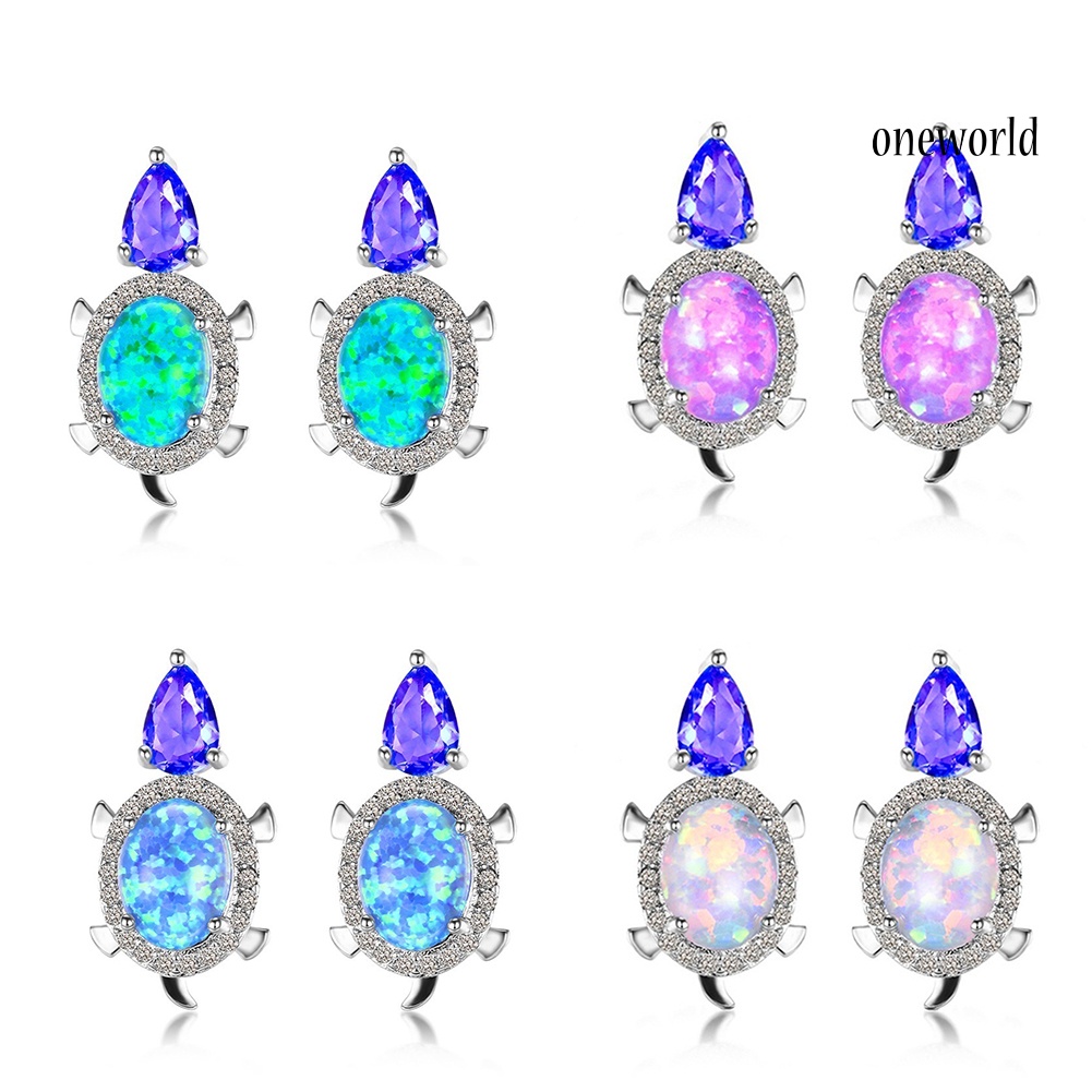 OW# Fashion Women Tortoise Faux Opal Rhinestone Ear Stud Earrings Party Jewelry