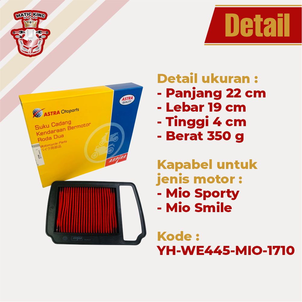 Filter Udara Hawa Yamaha Mio Sporty Smile Karburator 110 ORI ASLI Aspira Astra Otoparts YH-WE445-MIO-1710