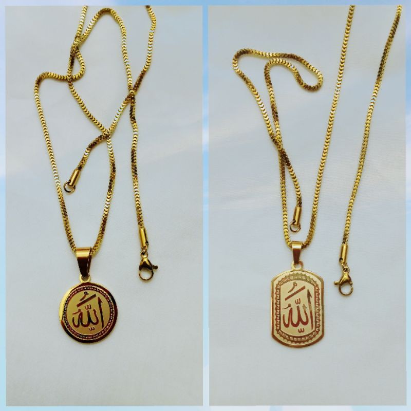 Kalung+liontin titanium lafadz ALLAH anti karat uk50cm