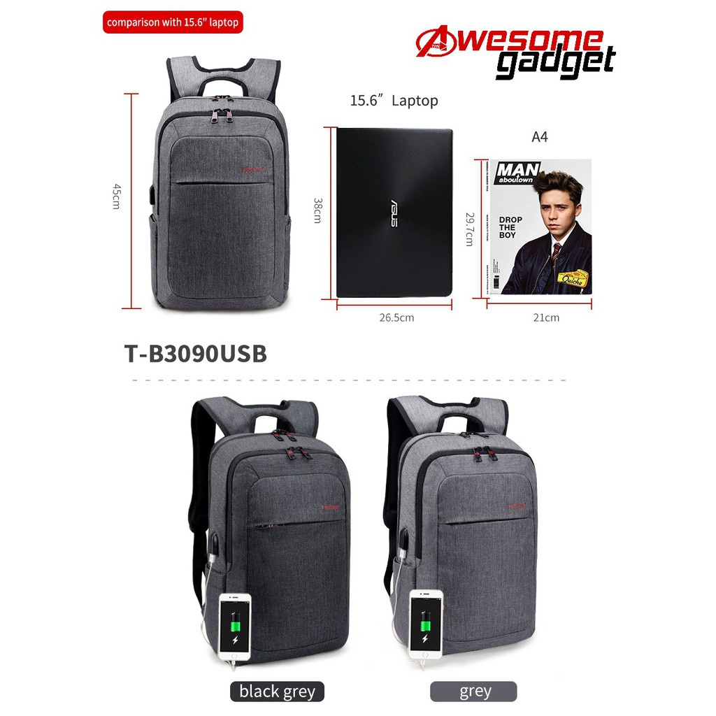 Tas Tigernu T-B3090A Ransel Anti-Theft Mochila untuk Laptop 14-15 Inch