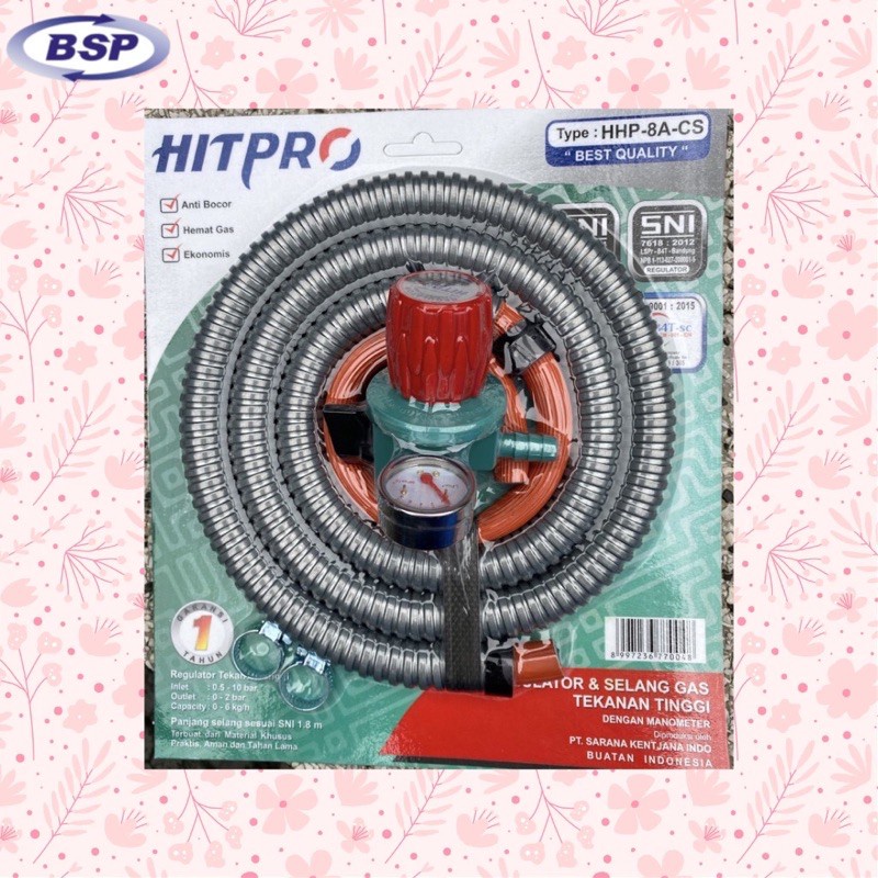 Paket Selang Regulator High Pressure Hitpro dengan Meteran (Regulator Tekanan Tinggi) 8A-CS