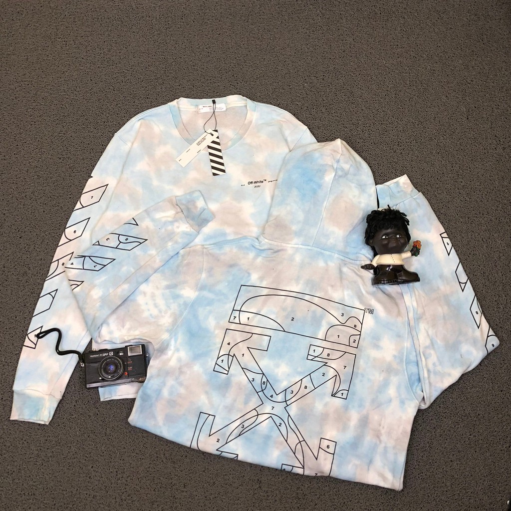 Jaket Sweater Hoodie dan Crewneck Off White Puzzle Arrow Tie Dye Blue