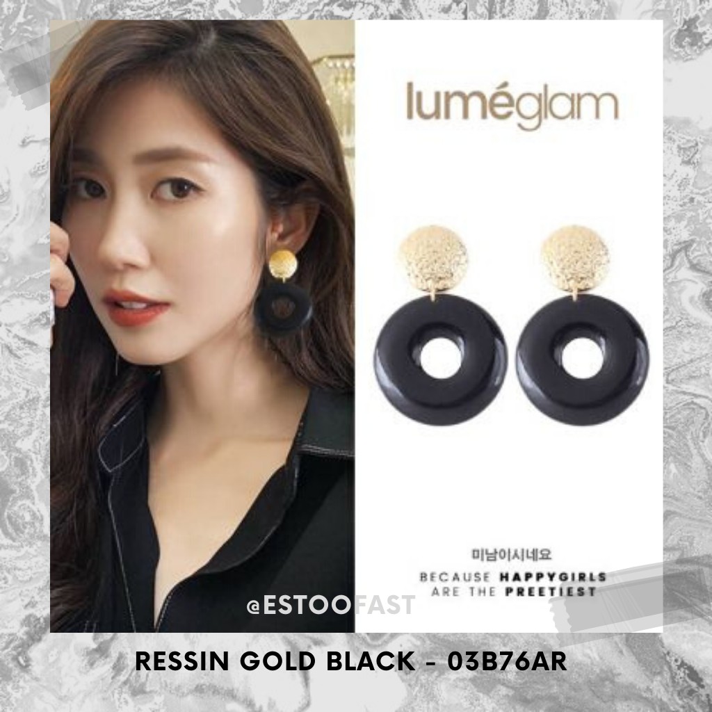 Anting Bulat Hitam Emas Kecil Simple Fashion