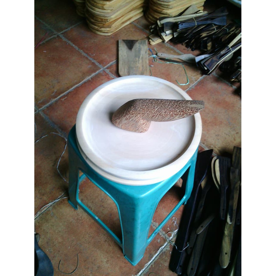 Cobek Kayu Diameter 22 cm + Ulekan Kayu Kelapa