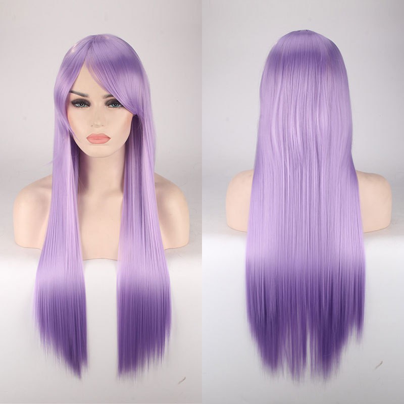 K026-12 pastel purple ungu wig base lurus 80 cm cosplay rambut palsu