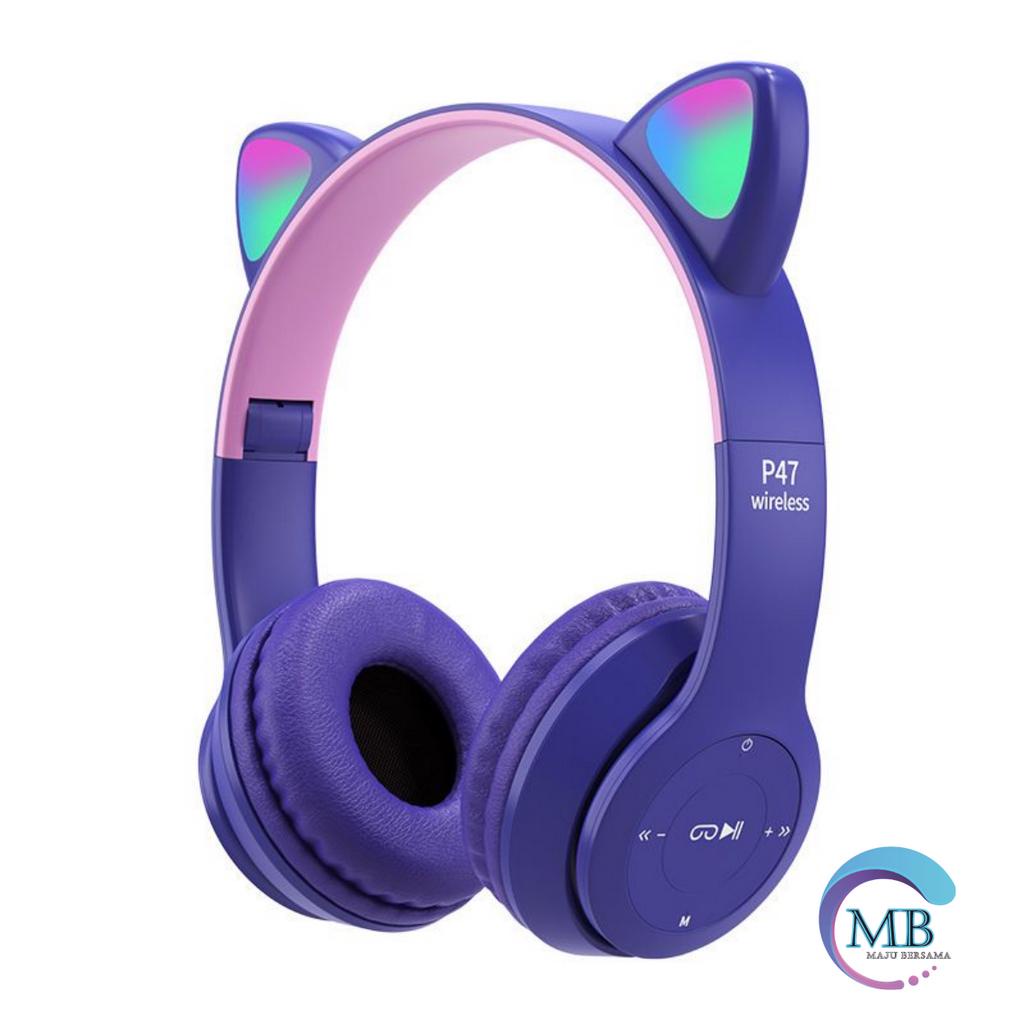 CAT EARS HEADSET headphone Hf bando telinga kucing P47m LED BANDO BLUETOOTH wireles RGB GAME HEADSET G-P47M LED WIRELESS super BASS MB4823