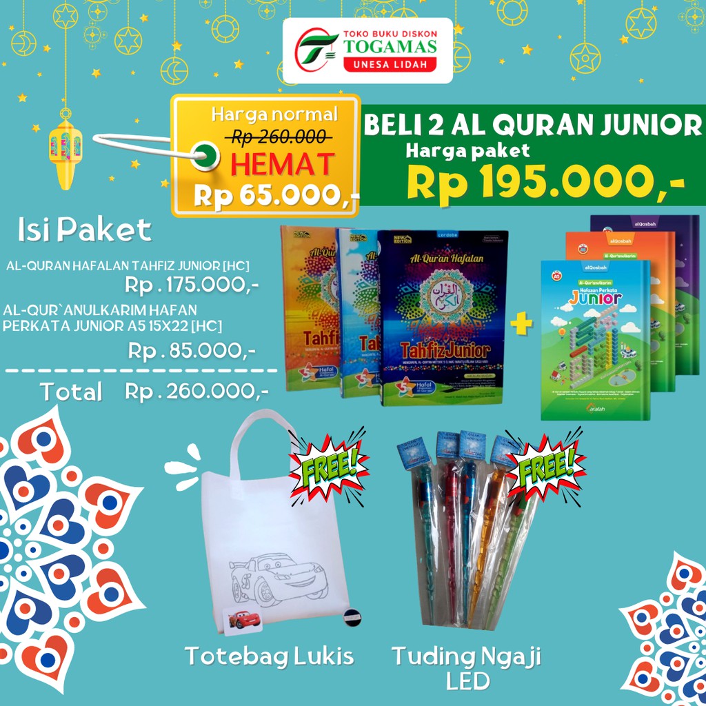 AL-QURAN HAFALAN TAHFIZ JUNIOR + HAFAN JUNIOR A5 TUDING NGAJI LED + TOTEBAG LUKIS