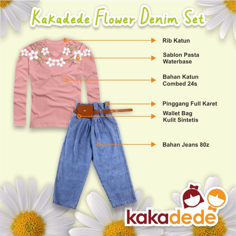 ‼️READY‼️4T - 12T FLOWER DENIM SET BY KAKADEDE