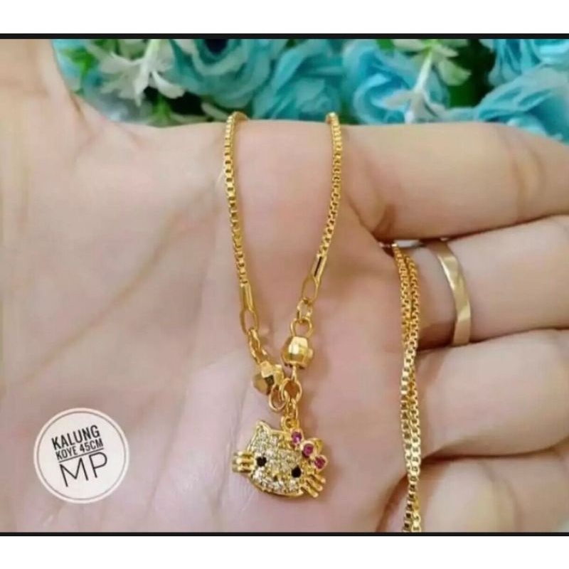 kalung anak motif liontin hellokitty gold titanium asli