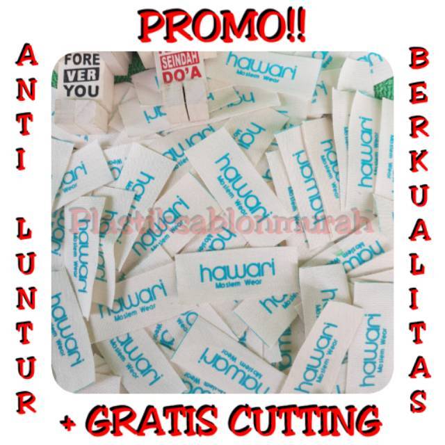 

Label katun sablon 1,2cm dan 2cm ,label pengganti woven, label anti luntur + Cutting Free desain