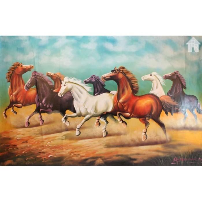 Lukisan | Lukisan Besar - 8 Kuda Berlari / Fengshui Landscape 85X135Cm.