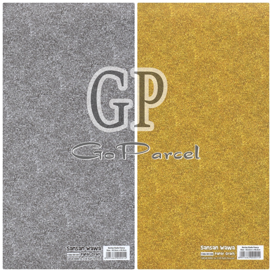 ( 5 Lembar ) POLOS SANWA - KERTAS KADO GLITER SILVER GOLD - GIFT WRAP PAPER SANSAN WAWA EMAS / PERAK MOTIF GLITER PASIR