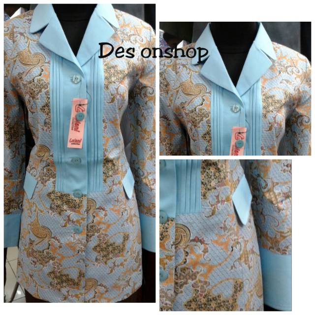 Stelan blazer /baju kerjs full batik biru lolani