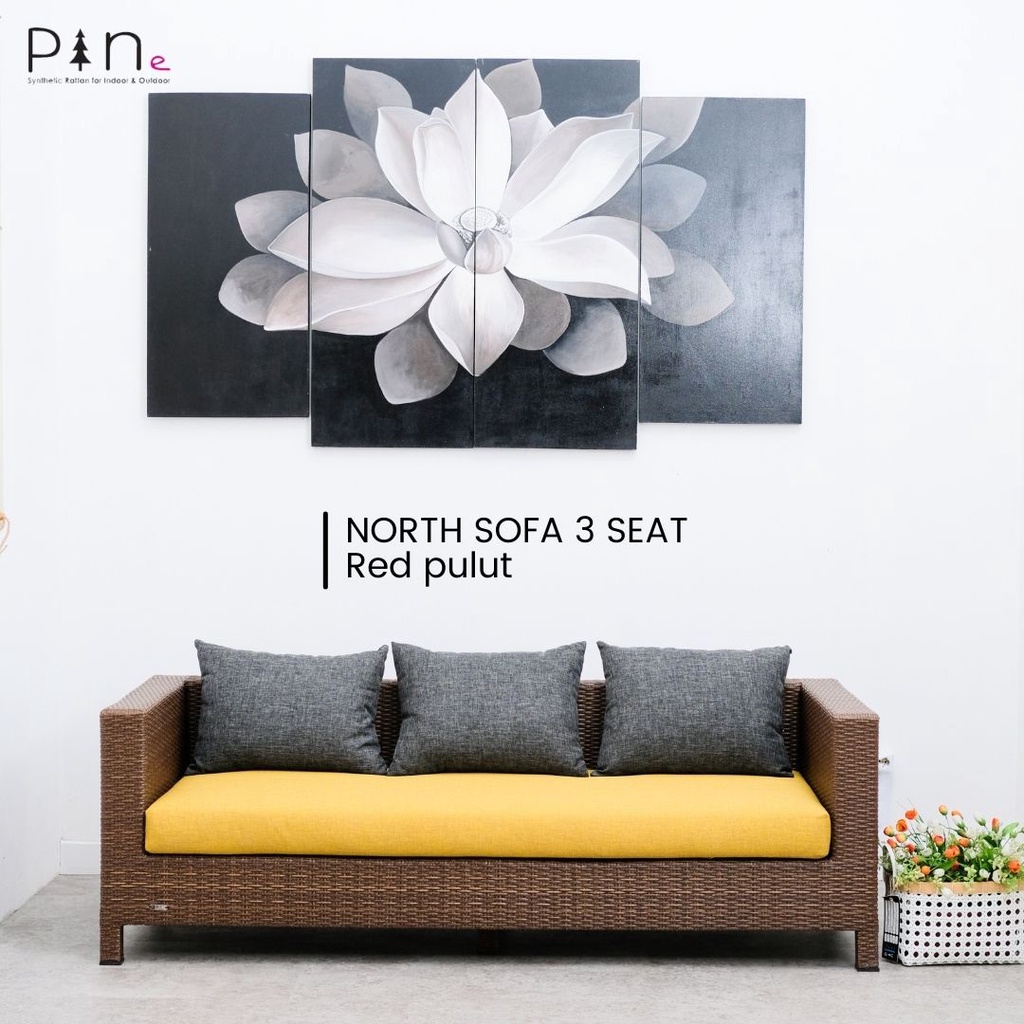 Sofa Tamu / Taman / Teras - Sofa Panjang 3 Seater Pine Rotan Sintetis - North Sofa 3 Seater
