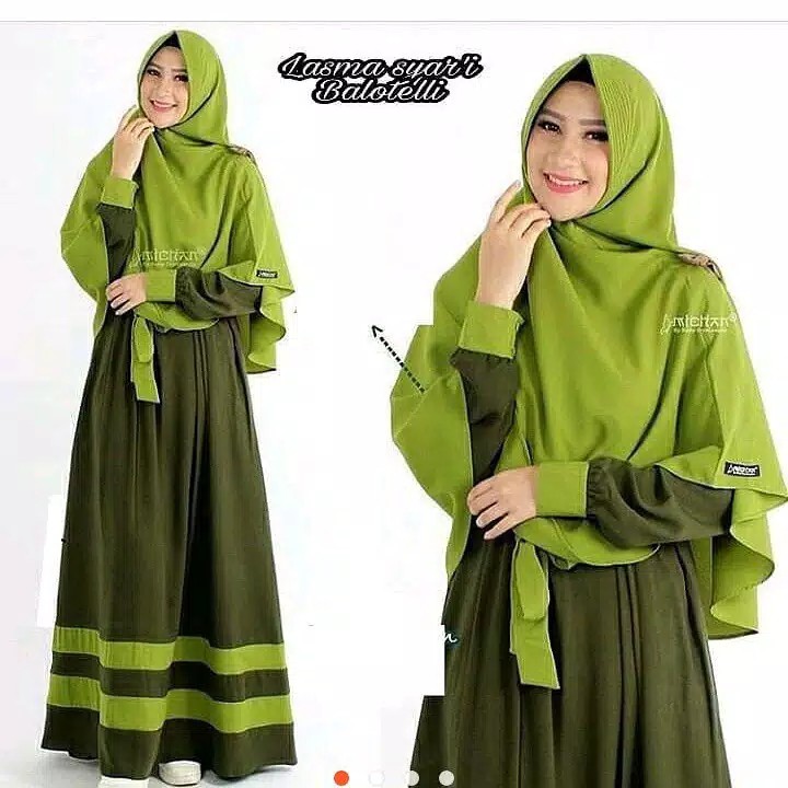 Gamis Syari Terbaru Lasma Syari Free Hijab Fashion Muslim Wanita Kekinian Cream Merah Hijau Army Abu