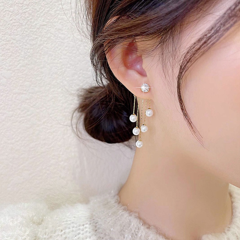 Anting Rumbai Kristal Zircon Mutiara Gaya Elegan Untuk Wanita