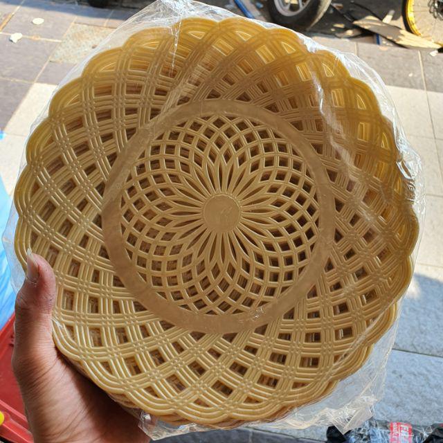 Piring Rotan Plastik Bulat Piring Lidi TEBAL ISI 1 LUSIN-gold