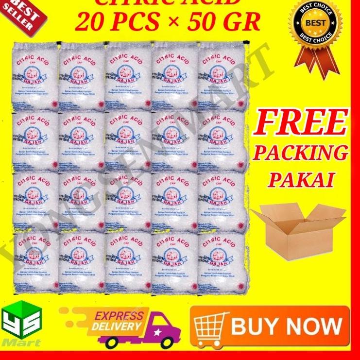 

Best! citric acid cap gajah 50gr @ 20 bungkus asam citrun pemutih pembersih ,,