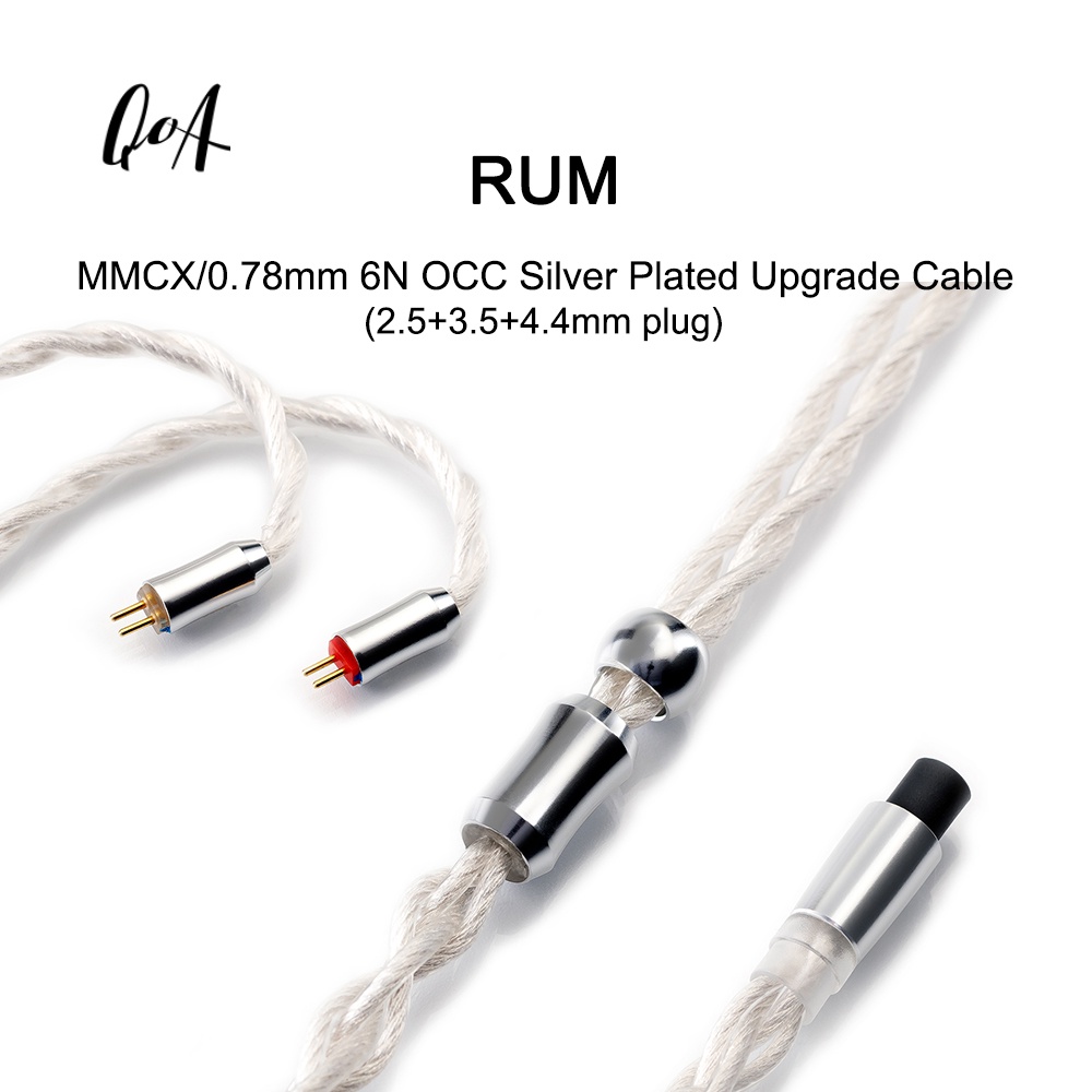 Kinera QoA RUM Modular Upgrade Kabel OCC 6N Lapis Silver Dengan Konektor MMCX / 0.78mm 2.5 + 3.5 + 4.4 Plug