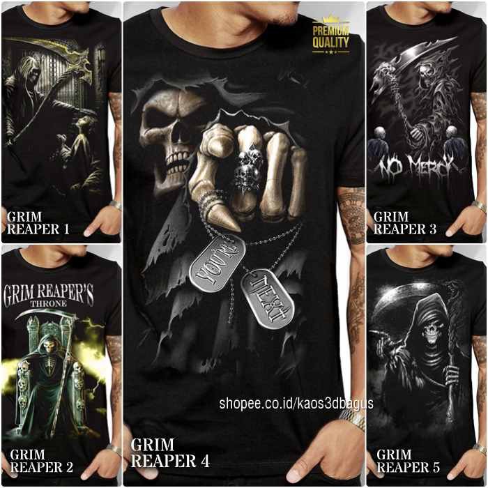 Baju KAOS TENGKORAK | Kaos GOTHIC | Kaos GRIM REAPER Angel Of Death KEREN PREMIUM | Kaos SKULL