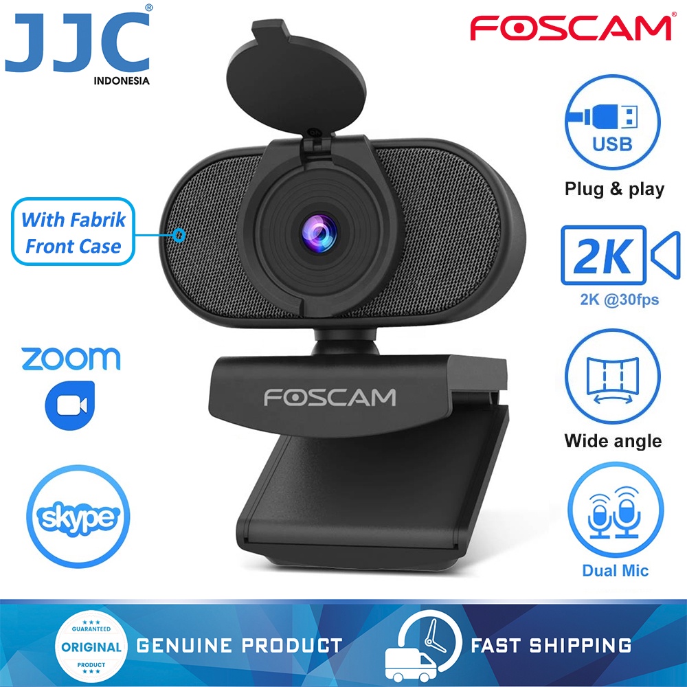 JJC x Foscam Webcam 2K 4MP Dual Mic for Online Meeting, Game Streaming, Zoom, Skype