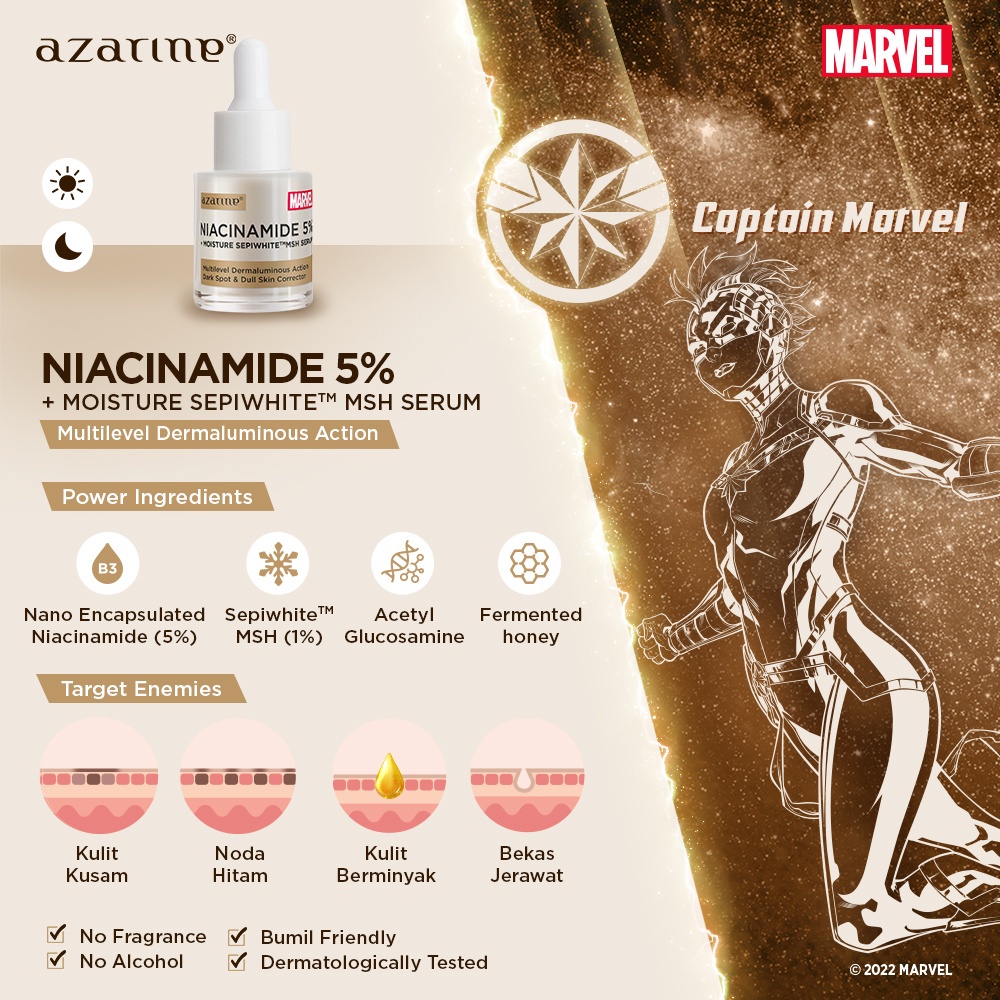 Azarine Serum Series Superhero Marvel Edition Acne Spot | Hydramax | Luminous | Peeling | Pore Tightening | Calming Skin Pair | Niacinamide 5% | Brightening C-Glow | Eyeluminate | Daily Defender | Retinol | Revitalizing | Miracle Oil |  C White Lightening