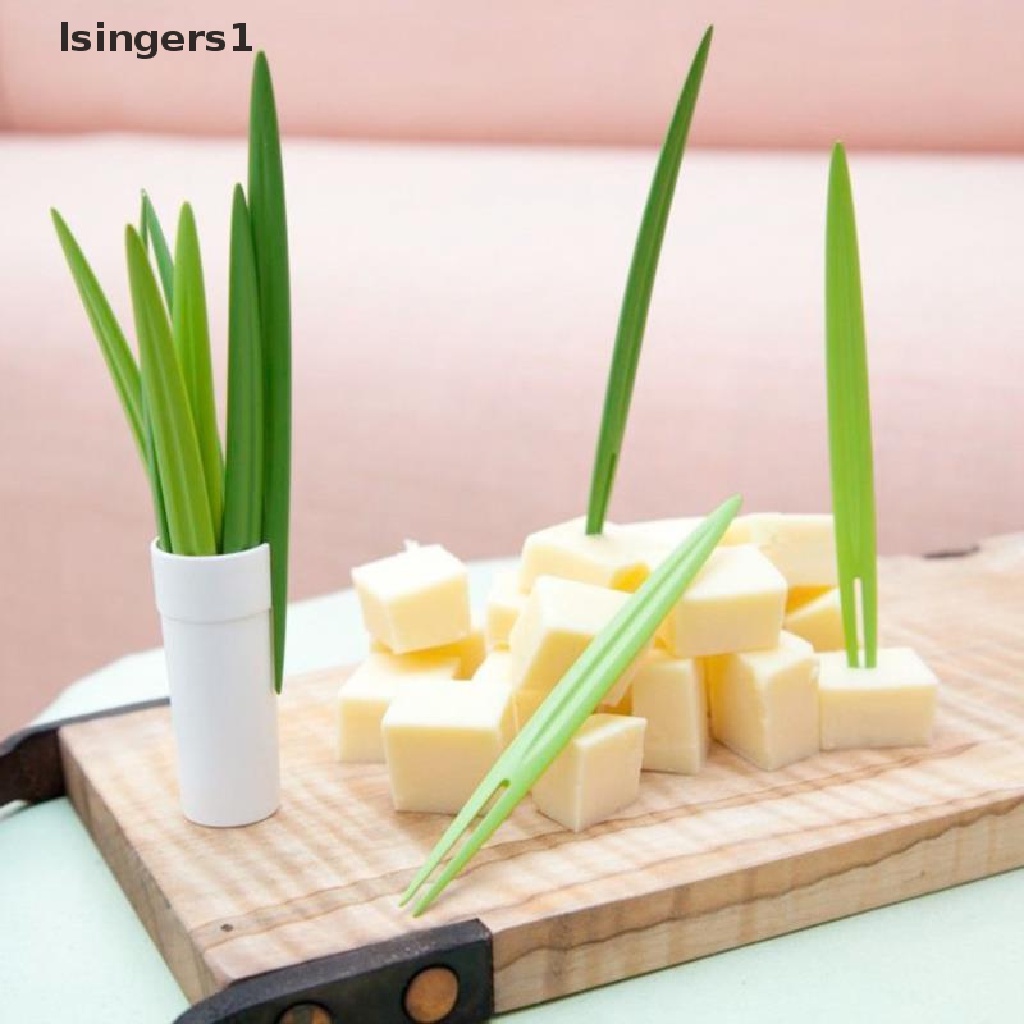 (lsingers1) 10pcs / Set Garpu Buah / Dessert / Salad Bahan Bambu Desain Nanas / Kaktus Untuk Dapur