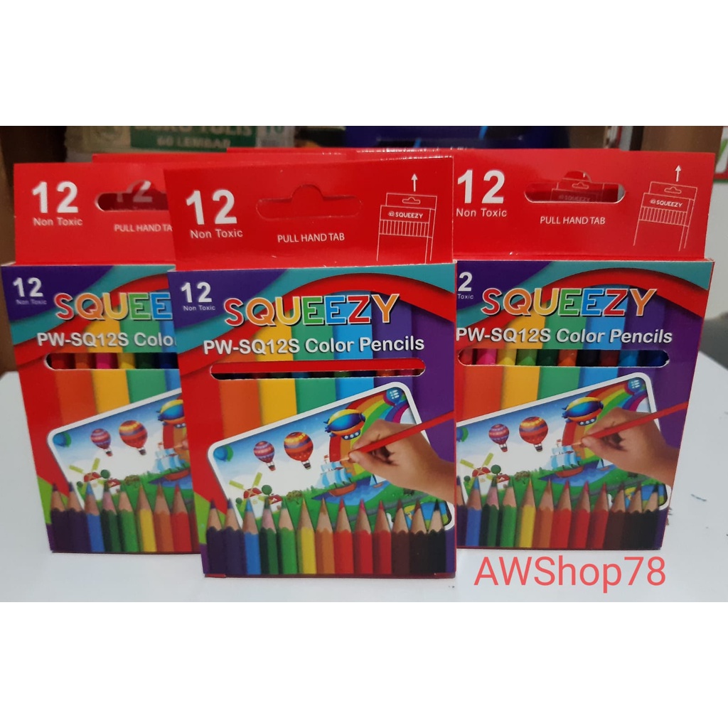 

pensil warna Squezy pendek PW-SQ12S 12 warna / pak