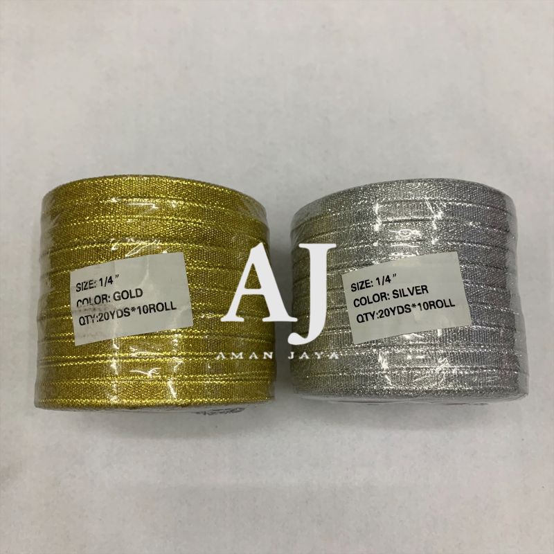 

Pita Emas Perak 1/4 Inch / 6 mm / Pita Glitter Metalik Gold Silver