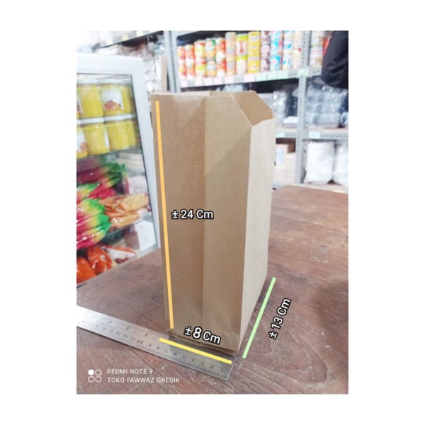 (isi 100) Paper Bag Grade Kantong Kertas Polos 13x25x8 / Paper Bag COKLAT / Kraft Bag