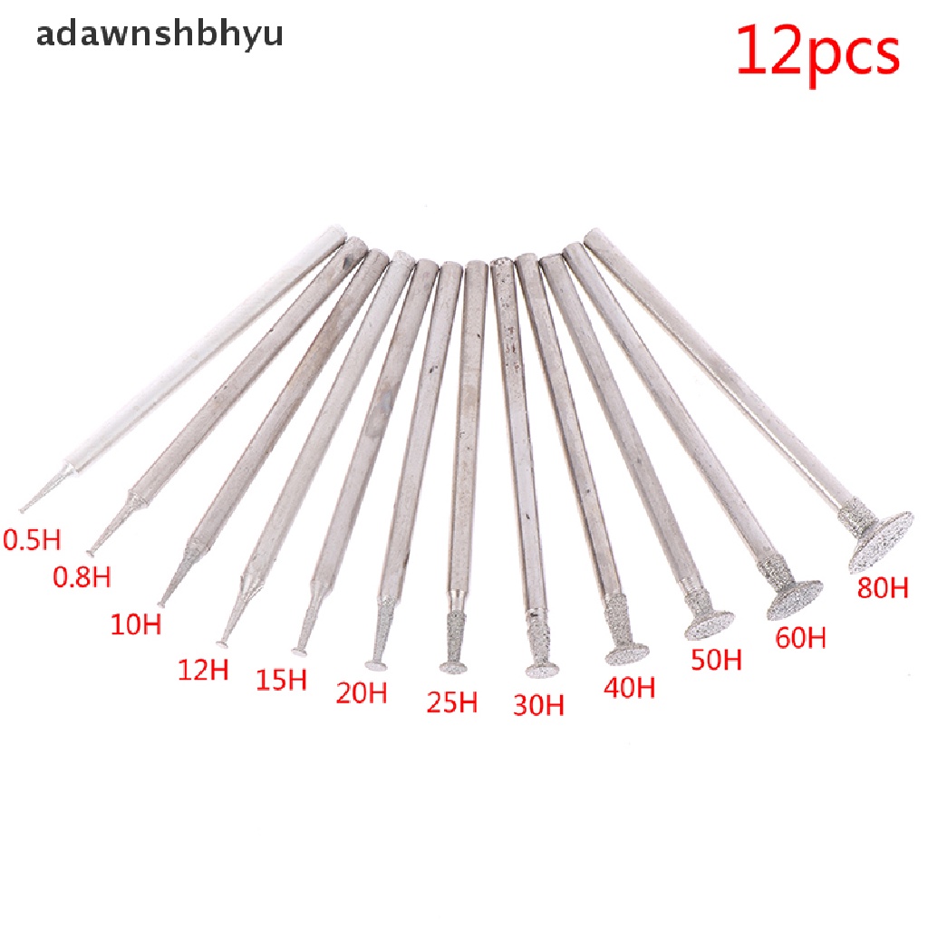 Adawnshbhyu 12Pcs Bor Diamond Grinding Head Bur 2.3mm Batu Giok Ukir Poles Engrave Tool