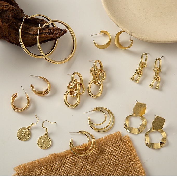 2023fashion Baru Anting Geometris Anting Pejantan Logam Sederhana Aksesoris Fashion
