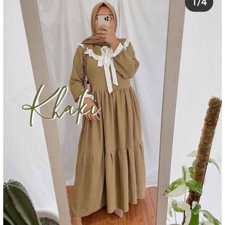 Fashion Muslim Gamis KHALIFA crinkle airflow mix renda terbaru dress Maxy tille kekinian