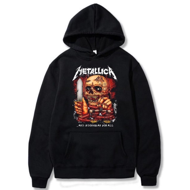 Jaket Hoodie Metallica jacket non Zipper hitam pria wanita dewasa Band Rock Metal tee katun baby ter