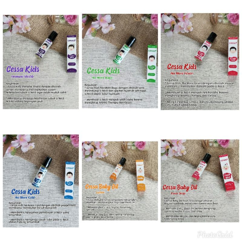 Cessa natural oil/cessa oil natural kids/cessa cought & flu/cessa drop fever/cessa no more tantrum /