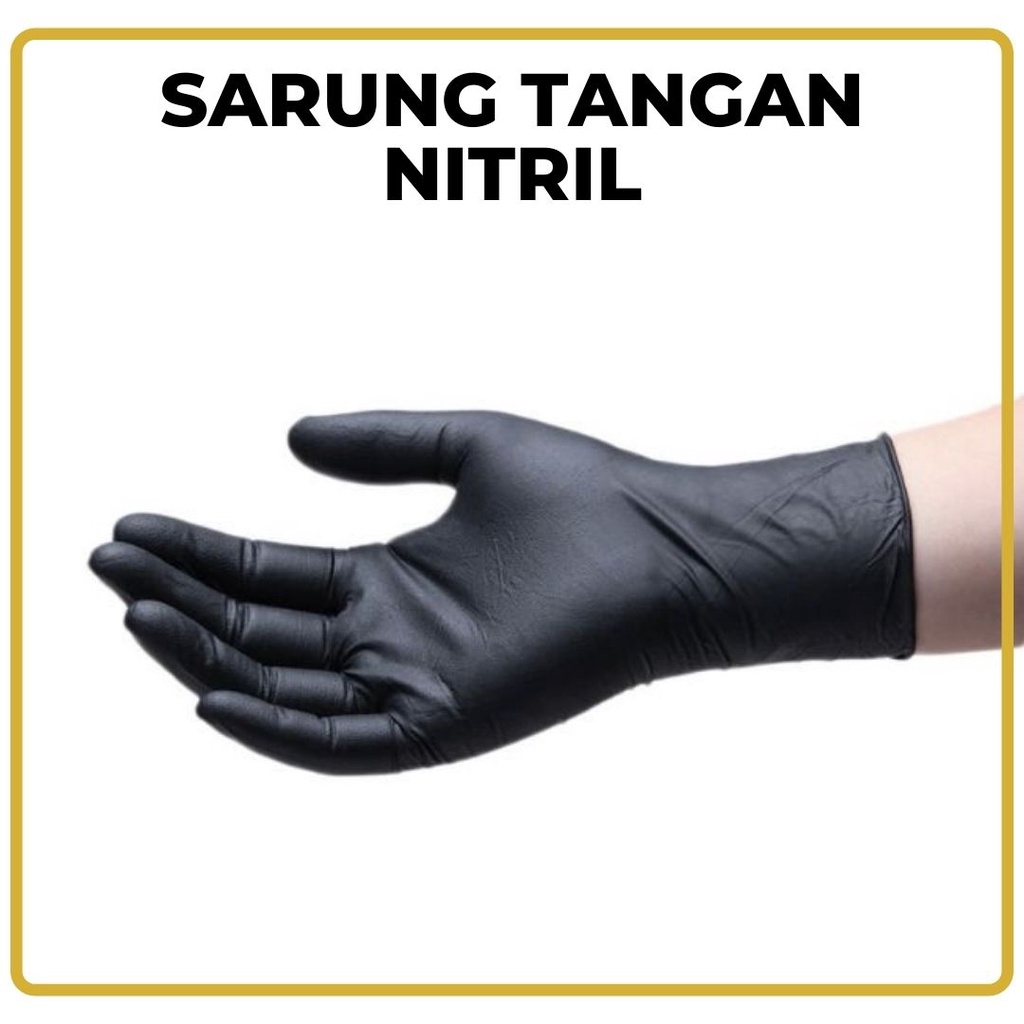 SARUNG TANGAN NITRIL AMAN KARET HITAM LATEX HANDGLOVE HAND GLOVE DISPOSABLE NITRILE GLOVES