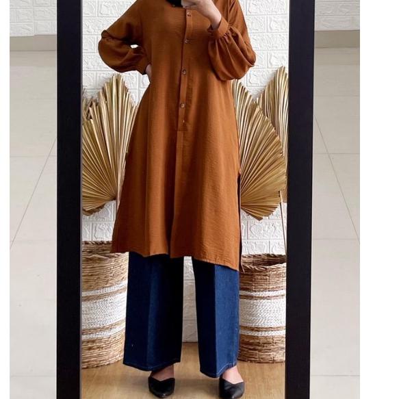 (TERBAIK) Tunik Crinkle Jaleela Atasan Wanita Casual Tunic Basic Polos Airflow Tunik Muslim Kekinian