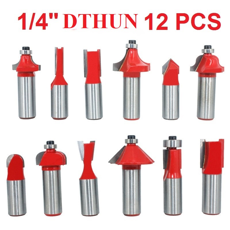 Mata Profil Set 12pcs Trimmer Router Bits Set 1/4” Kayu Router DTHUN