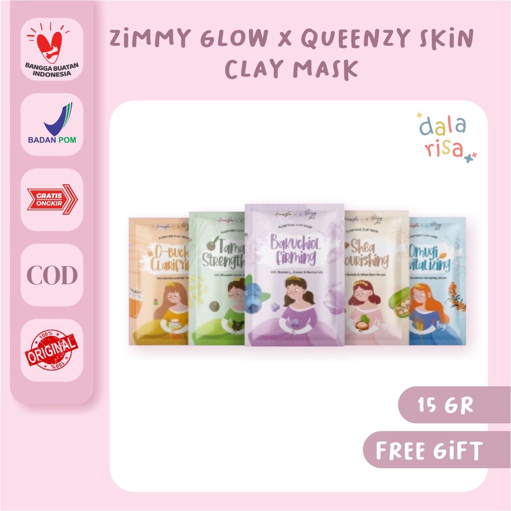 ZIMMY GLOW X QUEENZY SKIN MASKER ORGANIK CLAY MASK 15 GR BPOM