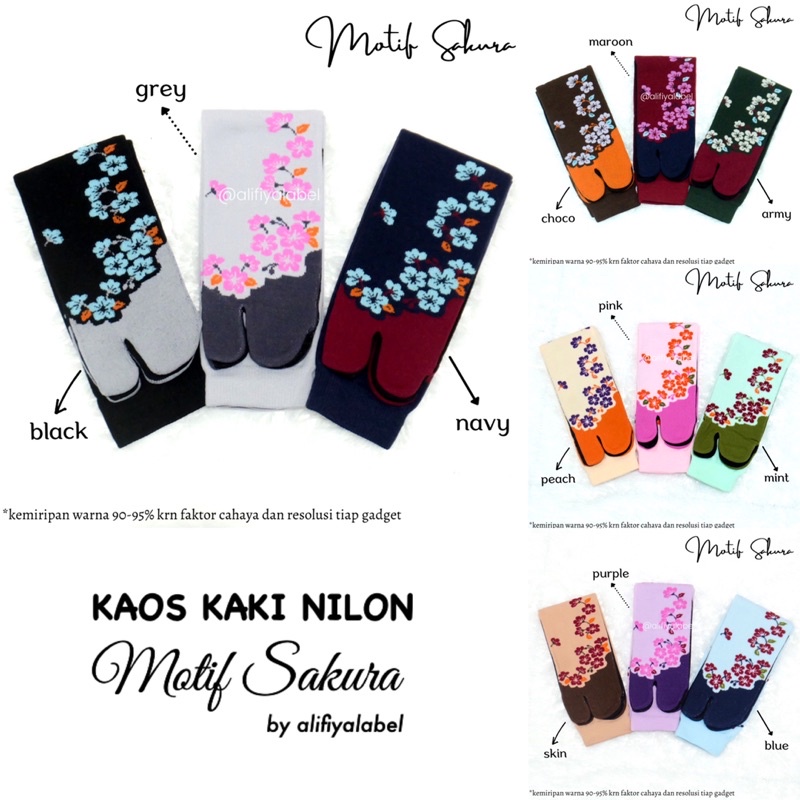 KAOS KAKI JEMPOL MUSLIMAH NILON “MOTIF SAKURA” by @alifiyalabel