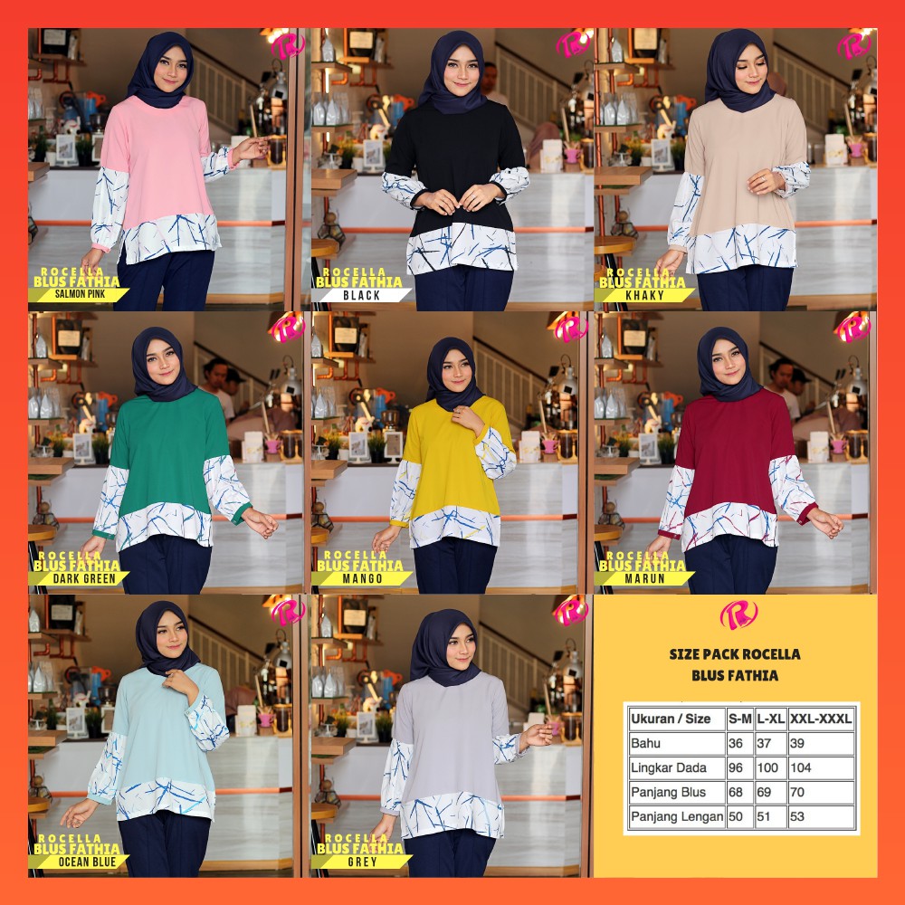 ROCELLA BLUS FATHIA - BLOUSE ATASAN FASHION WANITA MUSLIMAH - BAJU KERJA/KULIAH WANITA - PRINTING