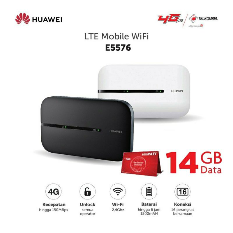 MIFI MODEM WIFI 4G All OPERATOR HUAWEI E5576 GRATIS 14GB KUOTA TELKOMSEL