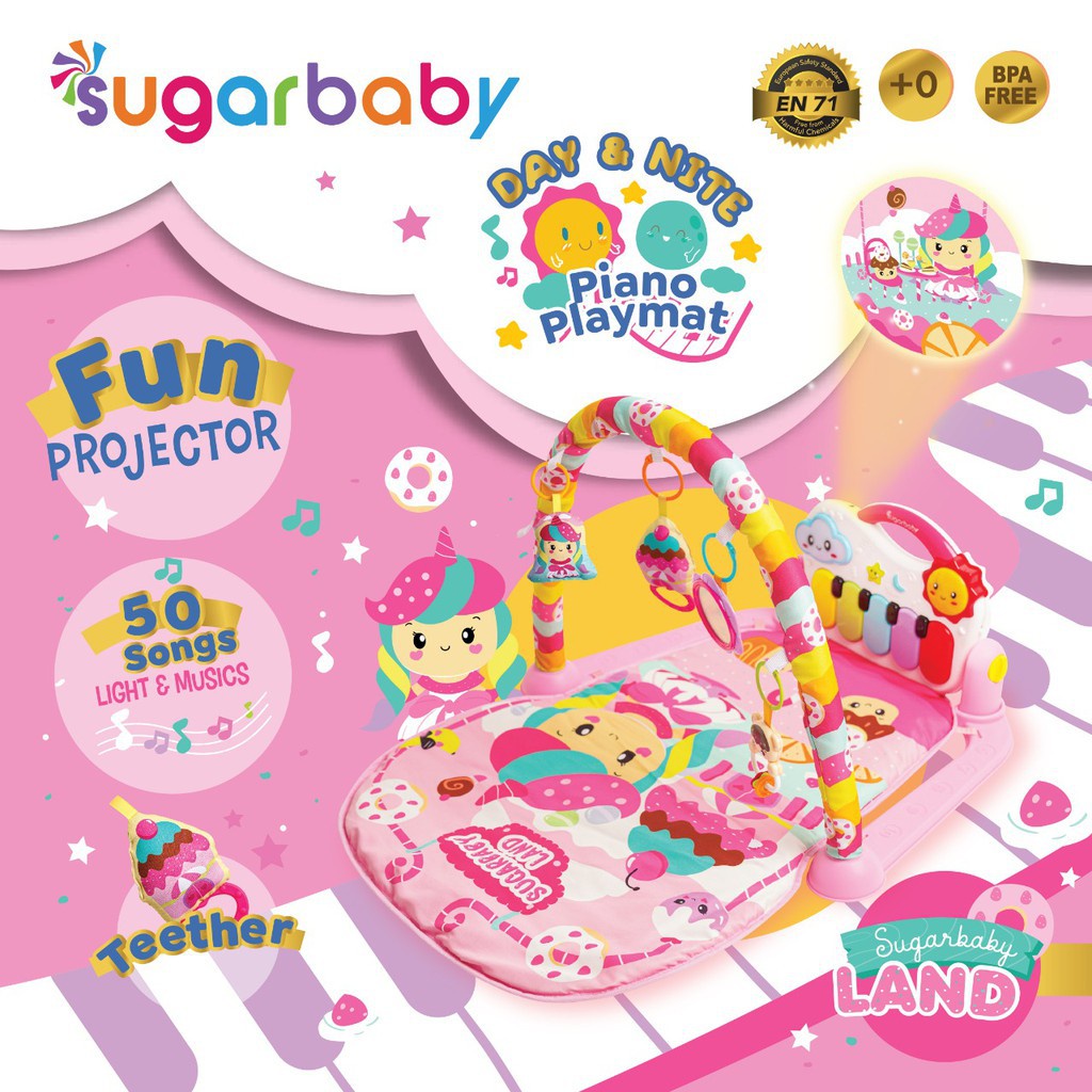 Sugar Baby Day & Nite Piano Playmat Playgym Sensory Musical Rattle - Mainan Karpet Anak Bayi Lampu Lagu Musik-Sugarbaby Land
