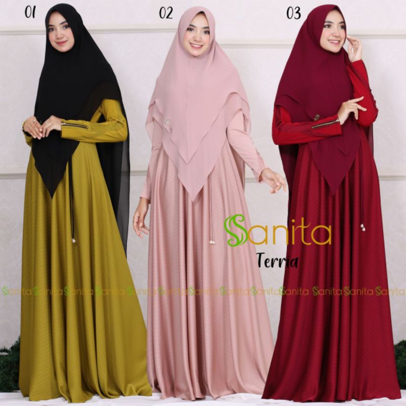 SYARI TERRIA BY SANITA GAMIS SYARI PREMIUM SET SYAR'I TERBARU BAJU SYARI ORIGINAL