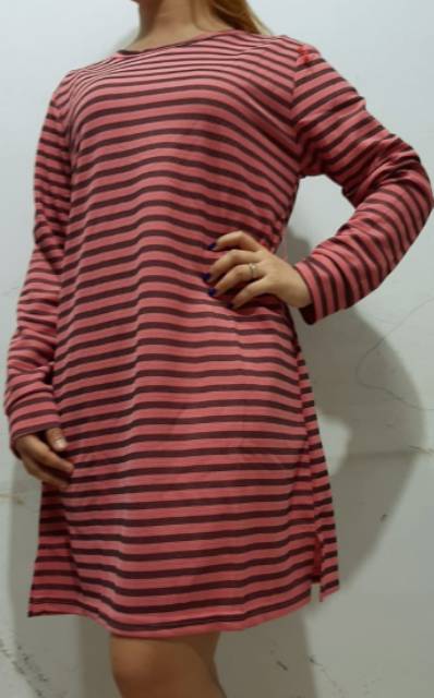 Dress cewek imut salur motif kekinian